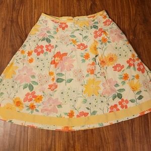 L.L. Bean Floral Lined Gold Orange Green Full Skirt Size 8